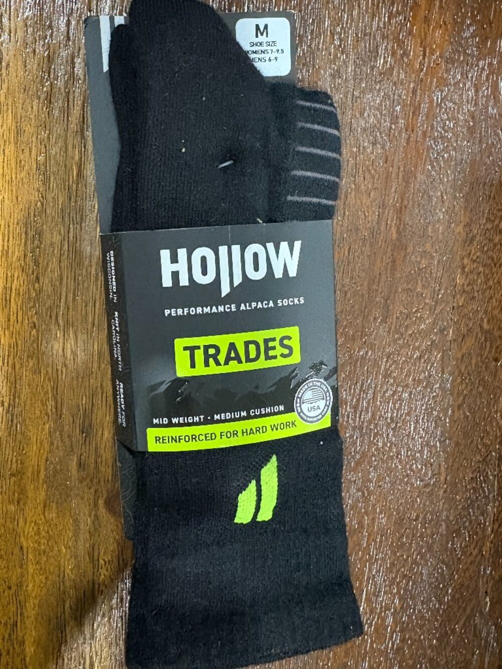 Hollow Trades Alpaca Socks Black Neon sz Med M Mid Calf Reinforced NEW